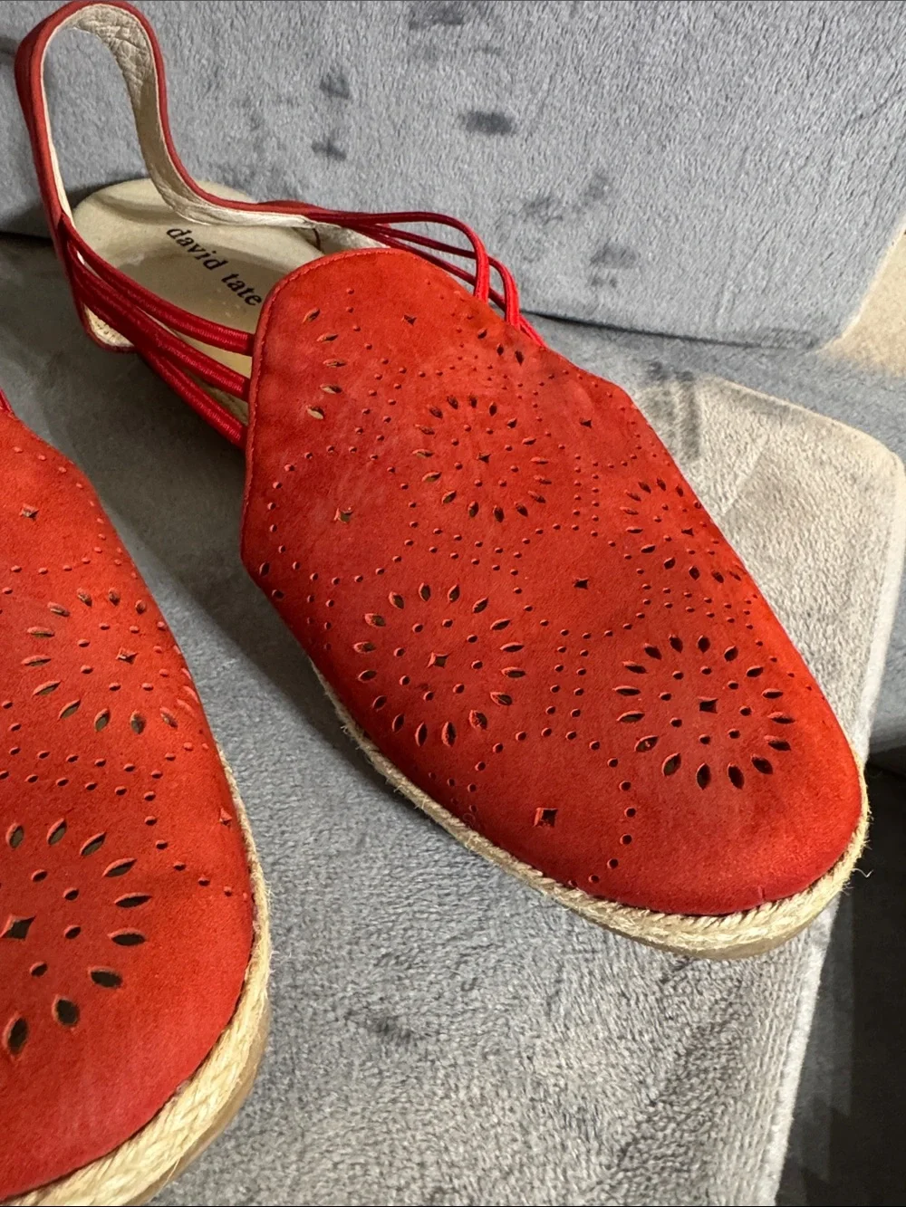 David Tate Red Laser-Cut Espadrille Slingbacks